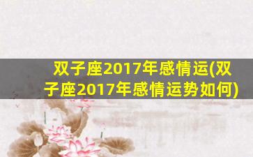 双子座2017年感情运(双子座2017年感情运势如何)