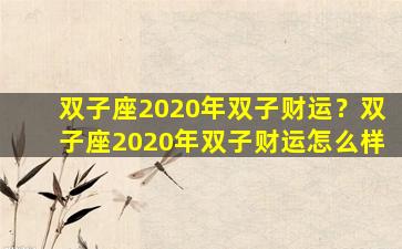 双子座2020年双子财运？双子座2020年双子财运怎么样