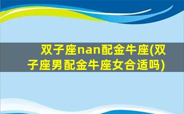 双子座nan配金牛座(双子座男配金牛座女合适吗)
