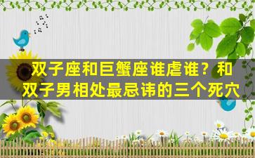 双子座和巨蟹座谁虐谁？和双子男相处最忌讳的三个死穴