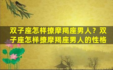 双子座怎样撩摩羯座男人？双子座怎样撩摩羯座男人的性格