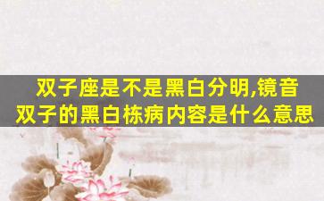 双子座是不是黑白分明,镜音双子的黑白栋病内容是什么意思