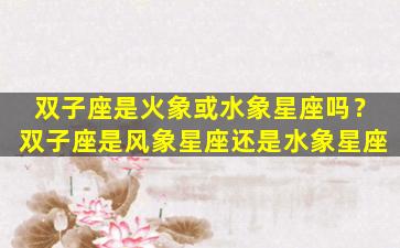 双子座是火象或水象星座吗？双子座是风象星座还是水象星座