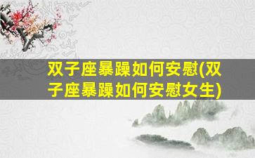 双子座暴躁如何安慰(双子座暴躁如何安慰女生)