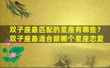 双子座最匹配的星座有哪些？双子座最适合跟哪个星座恋爱