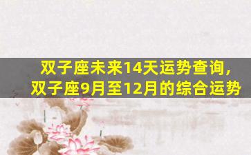 双子座未来14天运势查询,双子座9月至12月的综合运势