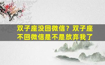 双子座没回微信？双子座不回微信是不是放弃我了