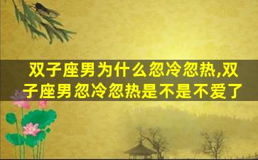 双子座男为什么忽冷忽热,双子座男忽冷忽热是不是不爱了