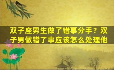 双子座男生做了错事分手？双子男做错了事应该怎么处理他