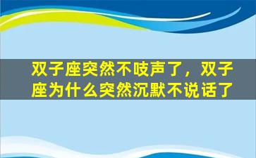 双子座突然不吱声了，双子座为什么突然沉默不说话了