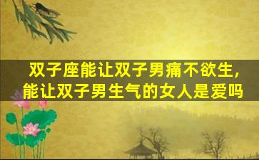 双子座能让双子男痛不欲生,能让双子男生气的女人是爱吗