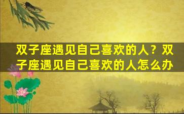 双子座遇见自己喜欢的人？双子座遇见自己喜欢的人怎么办