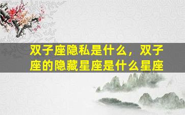 双子座隐私是什么，双子座的隐藏星座是什么星座