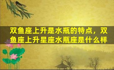 双鱼座上升是水瓶的特点，双鱼座上升星座水瓶座是什么样