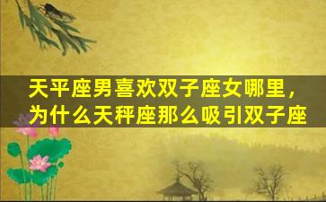 天平座男喜欢双子座女哪里，为什么天秤座那么吸引双子座