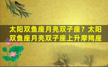 太阳双鱼座月亮双子座？太阳双鱼座月亮双子座上升摩羯座