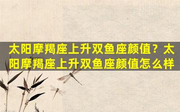 太阳摩羯座上升双鱼座颜值？太阳摩羯座上升双鱼座颜值怎么样