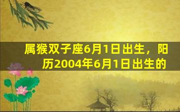 属猴双子座6月1日出生，阳历2004年6月1日出生的
