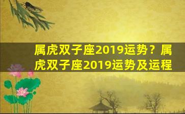 属虎双子座2019运势？属虎双子座2019运势及运程