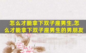 怎么才能拿下双子座男生,怎么才能拿下双子座男生的男朋友