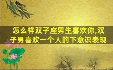 怎么样双子座男生喜欢你,双子男喜欢一个人的下意识表现