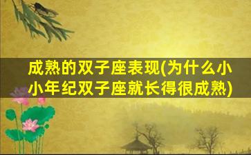 成熟的双子座表现(为什么小小年纪双子座就长得很成熟)