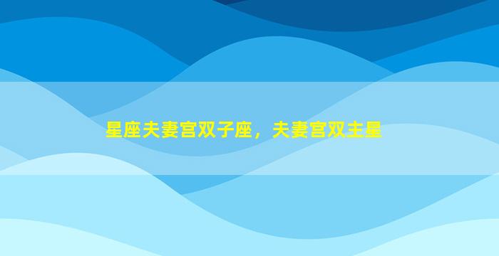 星座夫妻宫双子座，夫妻宫双主星