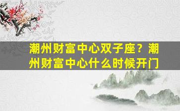 潮州财富中心双子座？潮州财富中心什么时候开门