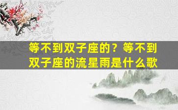 等不到双子座的？等不到双子座的流星雨是什么歌