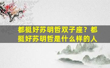都挺好苏明哲双子座？都挺好苏明哲是什么样的人